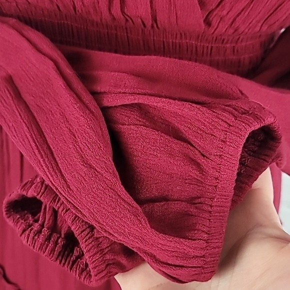 Altar'd State Ruby Red Long Sleeve Dress w elasticized waist & wrists Size small - Picture 6 of 11